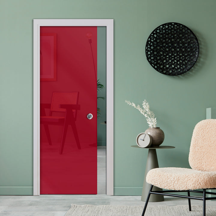 Sliding Pocket Door with Painted Glass & Track System Spts - 1624