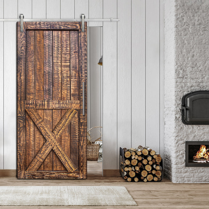 Rustic Ranch  Barn Door with Saw Pattern RBDS - 1058 - DoorDiscounter