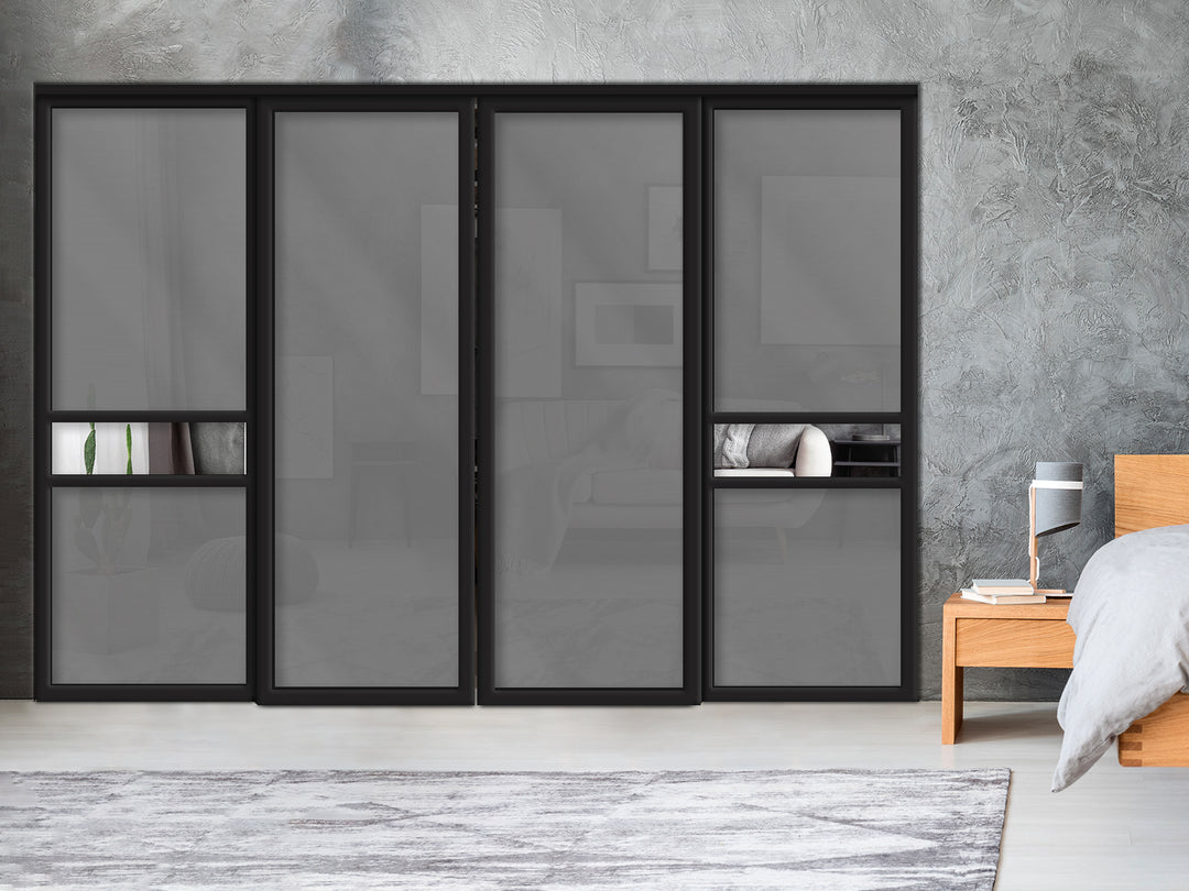 Sliding Bypass Closet Door with Glass & Mirror Panel Inserts MBS4 -0555 - DoorDiscounter