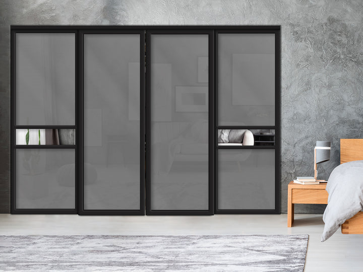 Sliding Bypass Closet Door with Glass & Mirror Panel Inserts MBS4 -0555 - DoorDiscounter