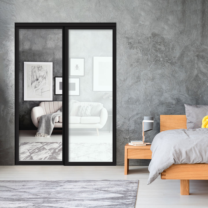 Sliding Bypass Closet Door with Glass & Mirror Panel Inserts MBS2 - 0550 - DoorDiscounter