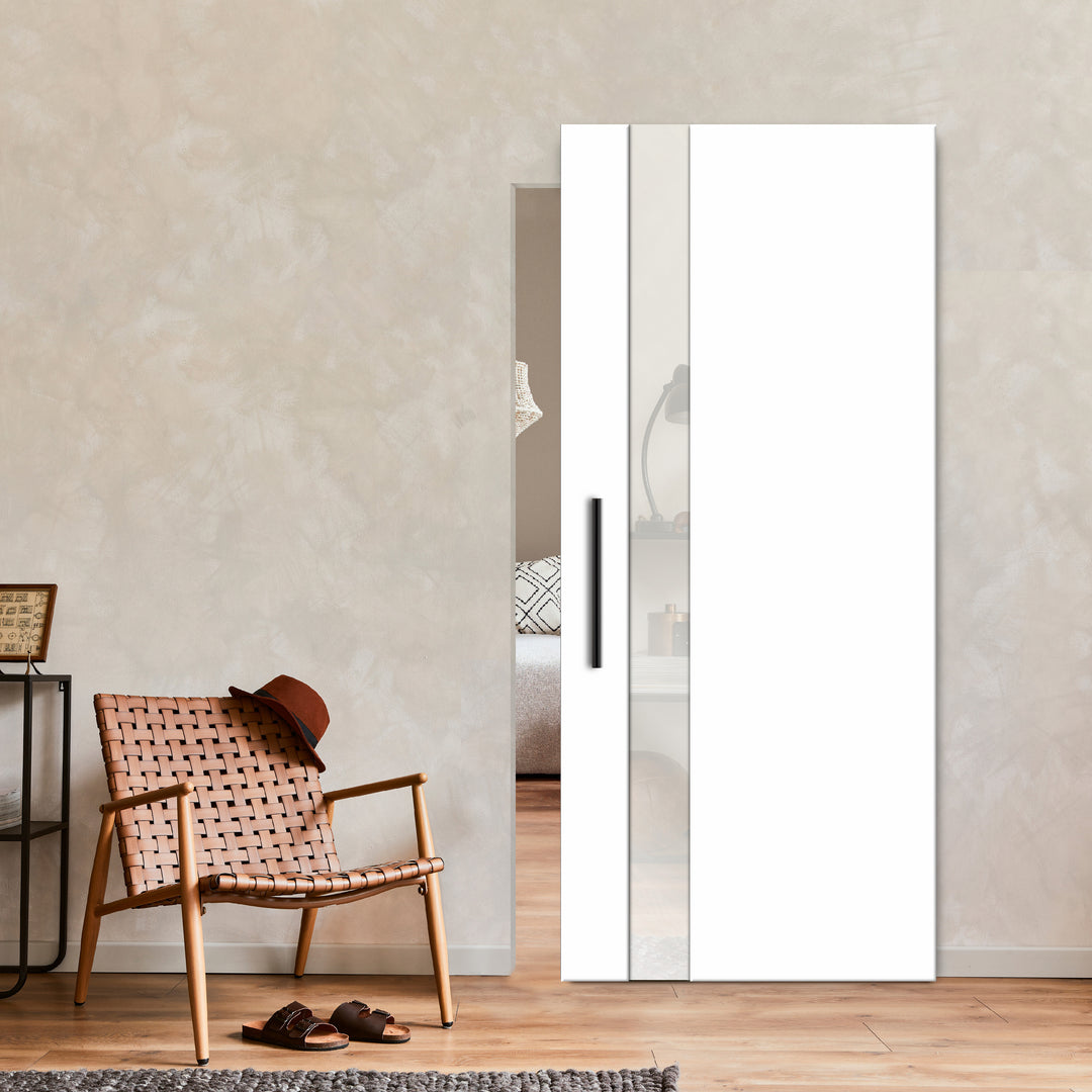 Flush Sliding Barn (Mirror/Colored Option Glass Insert) Door Hidden / Invisible Hardware FHID - 1021 - DoorDiscounter