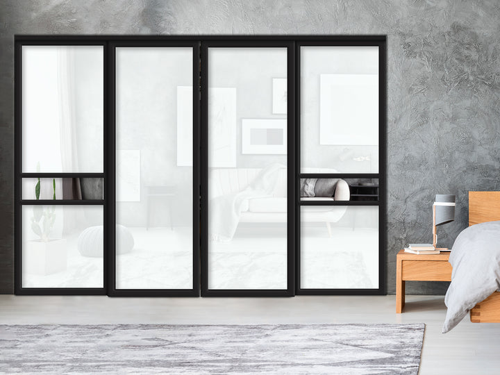 Sliding Bypass Closet Door with Glass & Mirror Panel Inserts MBS4 -0557 - DoorDiscounter