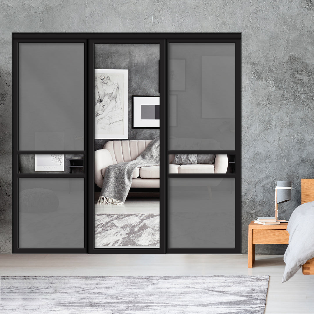 Sliding Bypass Closet Door with Glass & Mirror Panel Inserts MBSD - 0541 - DoorDiscounter