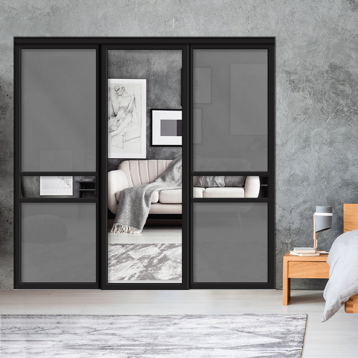 Sliding Bypass Closet Door with Glass & Mirror Panel Inserts MBSD - 0541 - DoorDiscounter