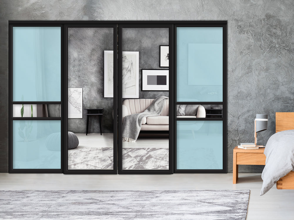 Sliding Bypass Closet Door with Glass & Mirror Panel Inserts MBS4 -0552 - DoorDiscounter