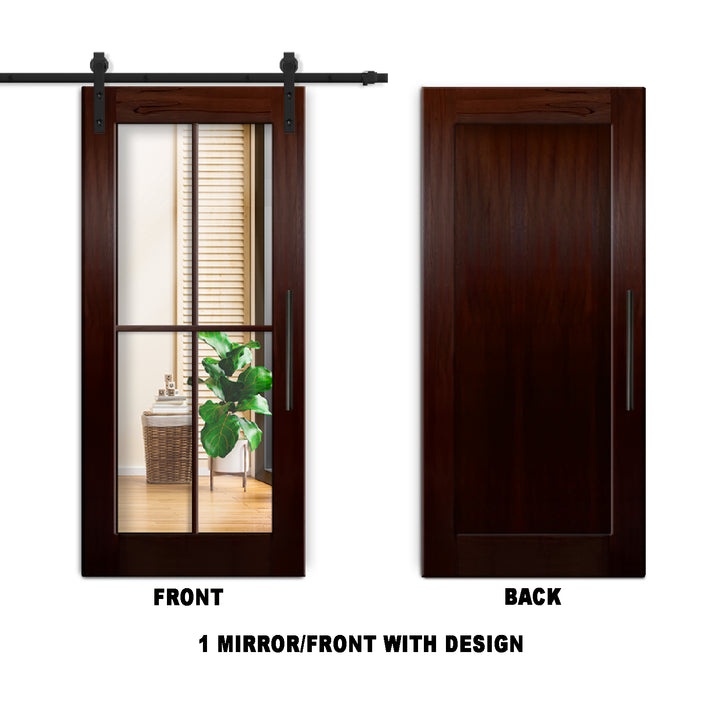 4 LITE SOLID WOOD SLIDING BARN DOOR WITH MIRROR PANEL SWSD - 1190 - DoorDiscounter