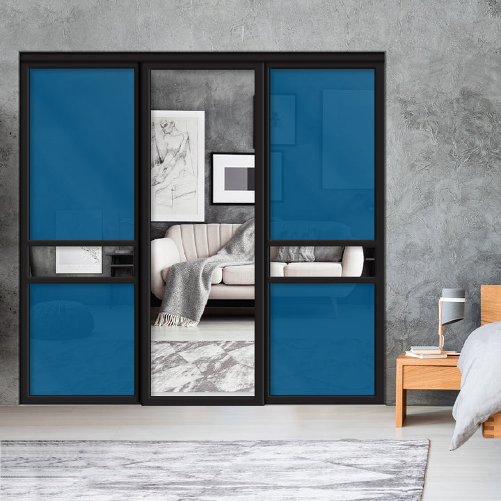 Sliding Bypass Closet Door with Glass & Mirror Panel Inserts MBSD - 0542 - DoorDiscounter