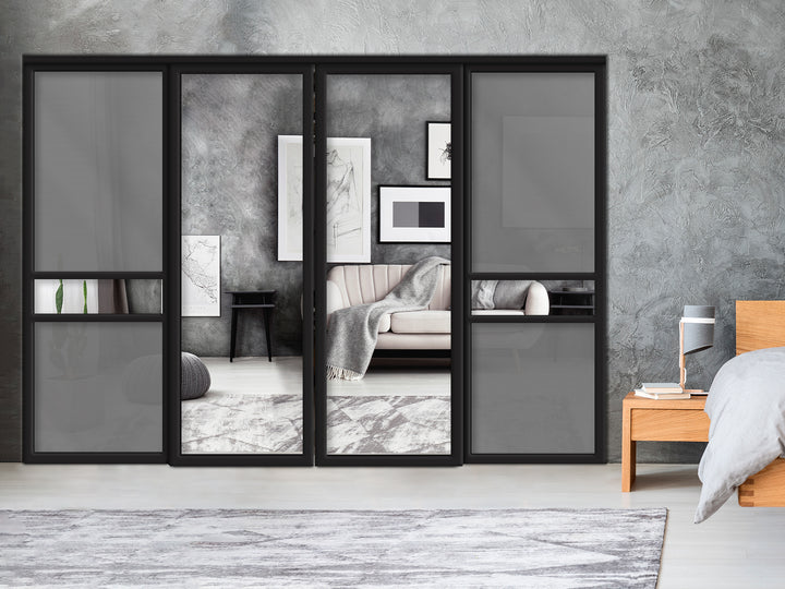 Sliding Bypass Closet Door with Glass & Mirror Panel Inserts MBS4 -0555 - DoorDiscounter