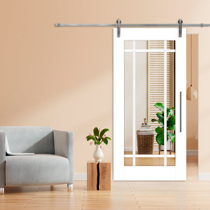 9 LITE  SLIDING BARN DOOR WITH MIRROR PANEL SMDF - 3793 - DoorDiscounter