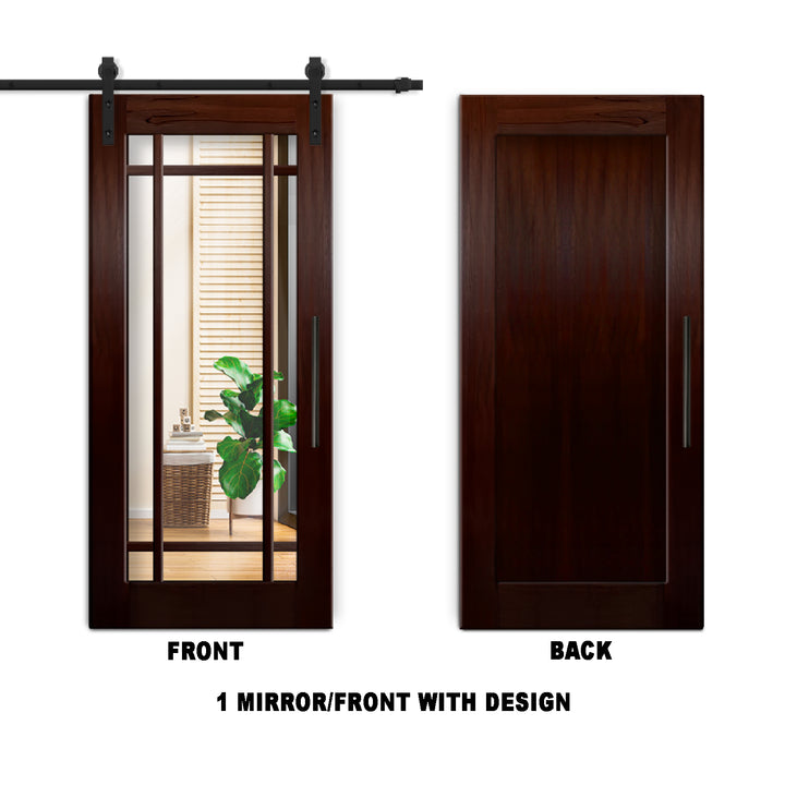 9 LITE SOLID WOOD SLIDING BARN DOOR WITH MIRROR PANEL SWSD - 1196 - DoorDiscounter