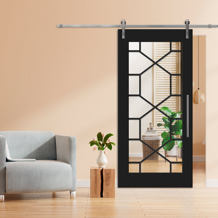 FRENCH SOLID WOOD 18 LITE SLIDING BARN DOOR WITH GLASS PANEL WDGP - 1212 - DoorDiscounter