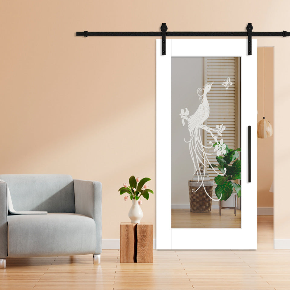 26" x 84" (Ready to Ship) Sliding Wooden Mirror Barn Door with Frosted Design| ++Liquidation Sale++ - DoorDiscounter