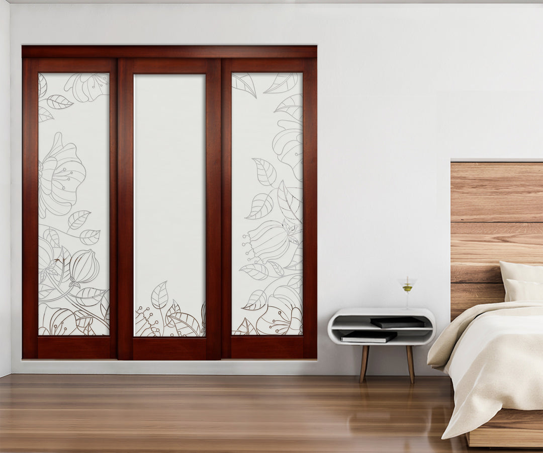 3 Leaf Sliding Bypass Closet Door with Frosted Panel Mec3 - 1001