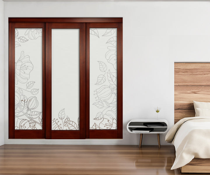 3 Leaf Sliding Bypass Closet Door with Frosted Panel Mec3 - 1001