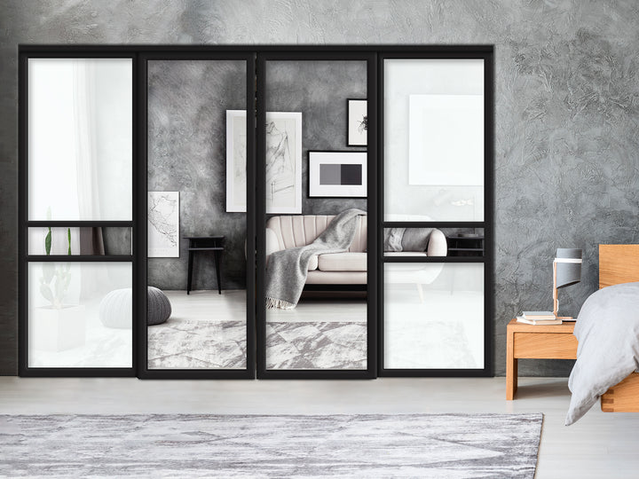 Sliding Bypass Closet Door with Glass & Mirror Panel Inserts MBS4 -0557 - DoorDiscounter