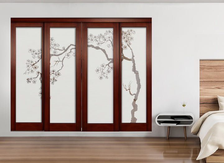 4 Leaf Sliding Bypass Closet Door with Frosted Panel Mec4 - 0202