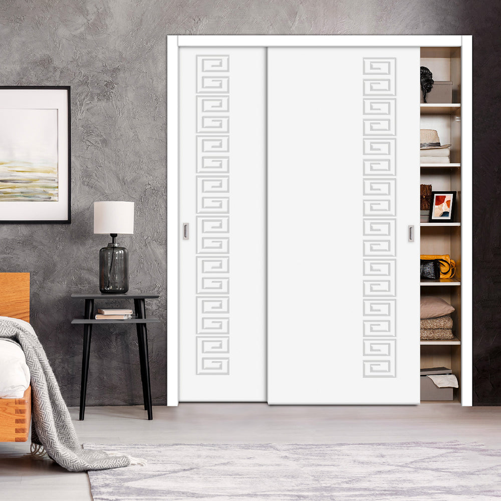 2 Leaf Bypass Sliding Closet Door with Modern Engraved Design & Hardware Kit 2SCD - 0002 - DoorDiscounter
