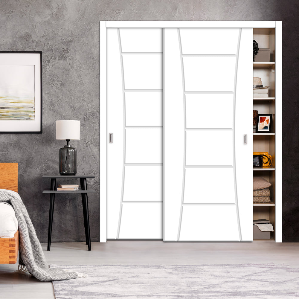 2 Leaf Bypass Sliding Closet Door With Modern Engraved Design & Hardware Kit 2Scd -0058 - DoorDiscounter
