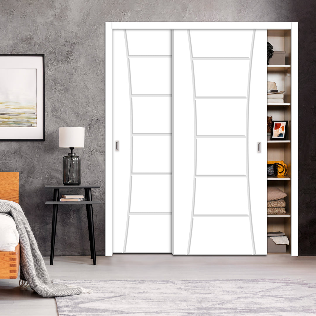 2 Leaf Bypass Sliding Closet Door With Modern Engraved Design & Hardware Kit 2Scd -0058 - DoorDiscounter
