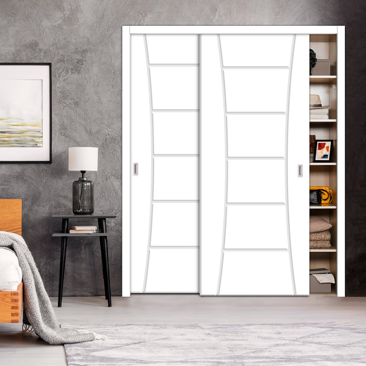 2 Leaf Bypass Sliding Closet Door With Modern Engraved Design & Hardware Kit 2Scd -0058 - DoorDiscounter