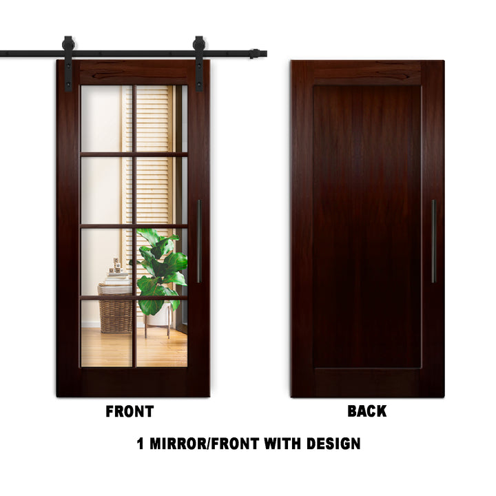 8 LITE SOLID WOOD SLIDING BARN DOOR WITH MIRROR PANEL SWSD - 1193 - DoorDiscounter