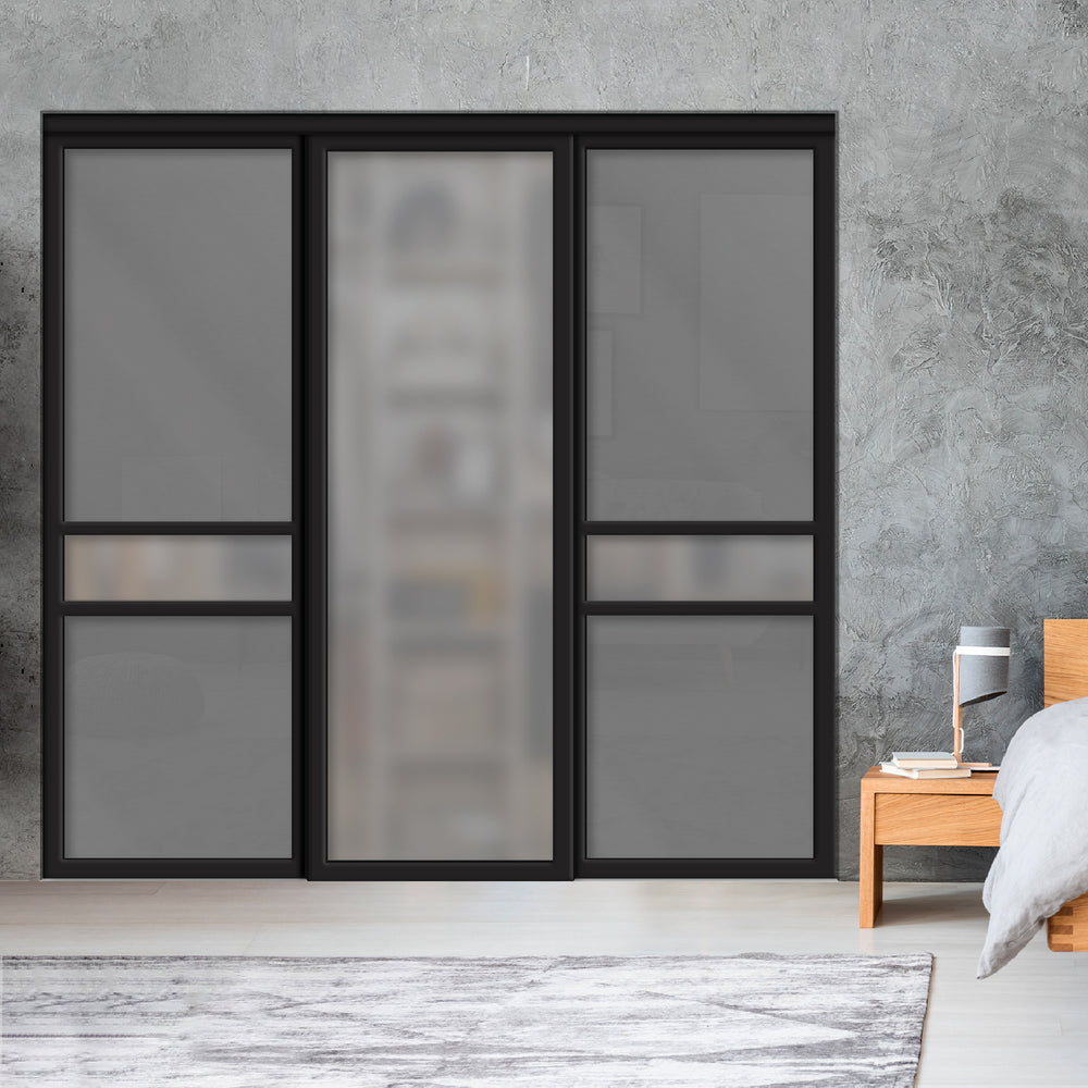 Sliding Bypass Closet Door with Glass & Mirror Panel Inserts MBSD - 0541 - DoorDiscounter