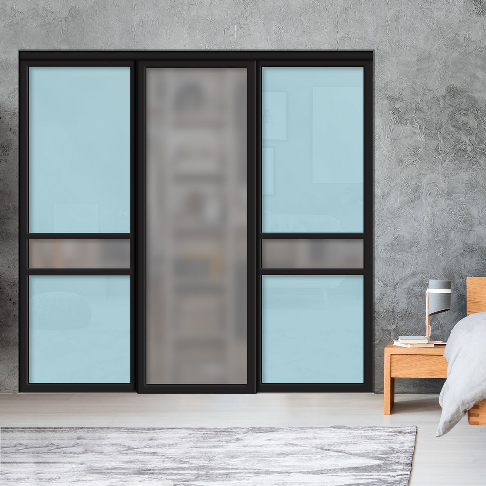 Sliding Bypass Closet Door with Glass & Mirror Panel Inserts MBSD - 0538 - DoorDiscounter