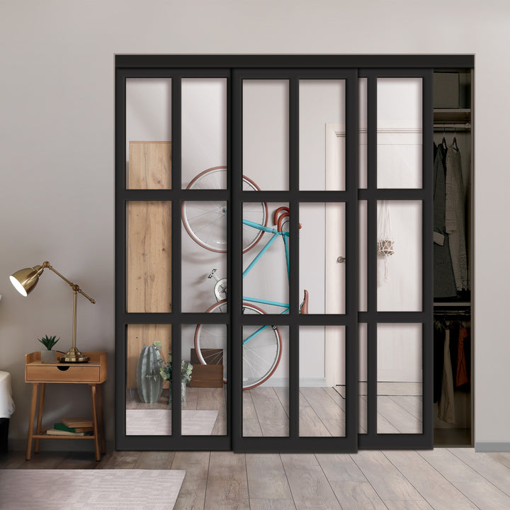 3 Leaf Mirror Industrial Style Closet Sliding  Doors BMS3 - 3249 - DoorDiscounter