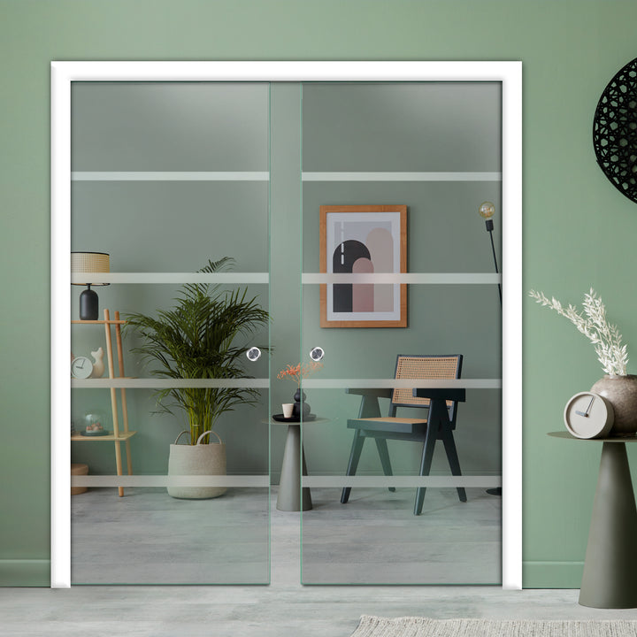 DOUBLE SLIDING POCKET GLASS DOOR WITH TRACK SYSTEM DPTS - 2616 - DoorDiscounter