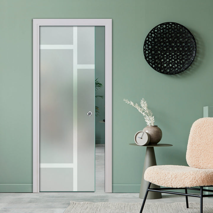 SLIDING POCKET GLASS DOOR WITH TRACK SYSTEM SPTS - 2547 - DoorDiscounter