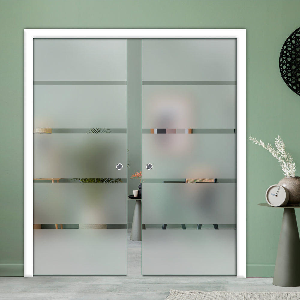 DOUBLE SLIDING POCKET GLASS DOOR WITH TRACK SYSTEM DPTS - 2616 - DoorDiscounter