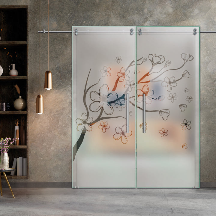 Double Sliding Glass Barn Door With Frosted Designs V2000 Sgf2 - 0755 - DoorDiscounter