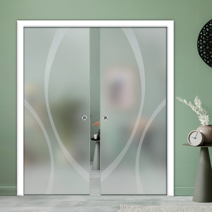 DOUBLE SLIDING POCKET GLASS DOOR WITH TRACK SYSTEM DPTS - 2638 - DoorDiscounter