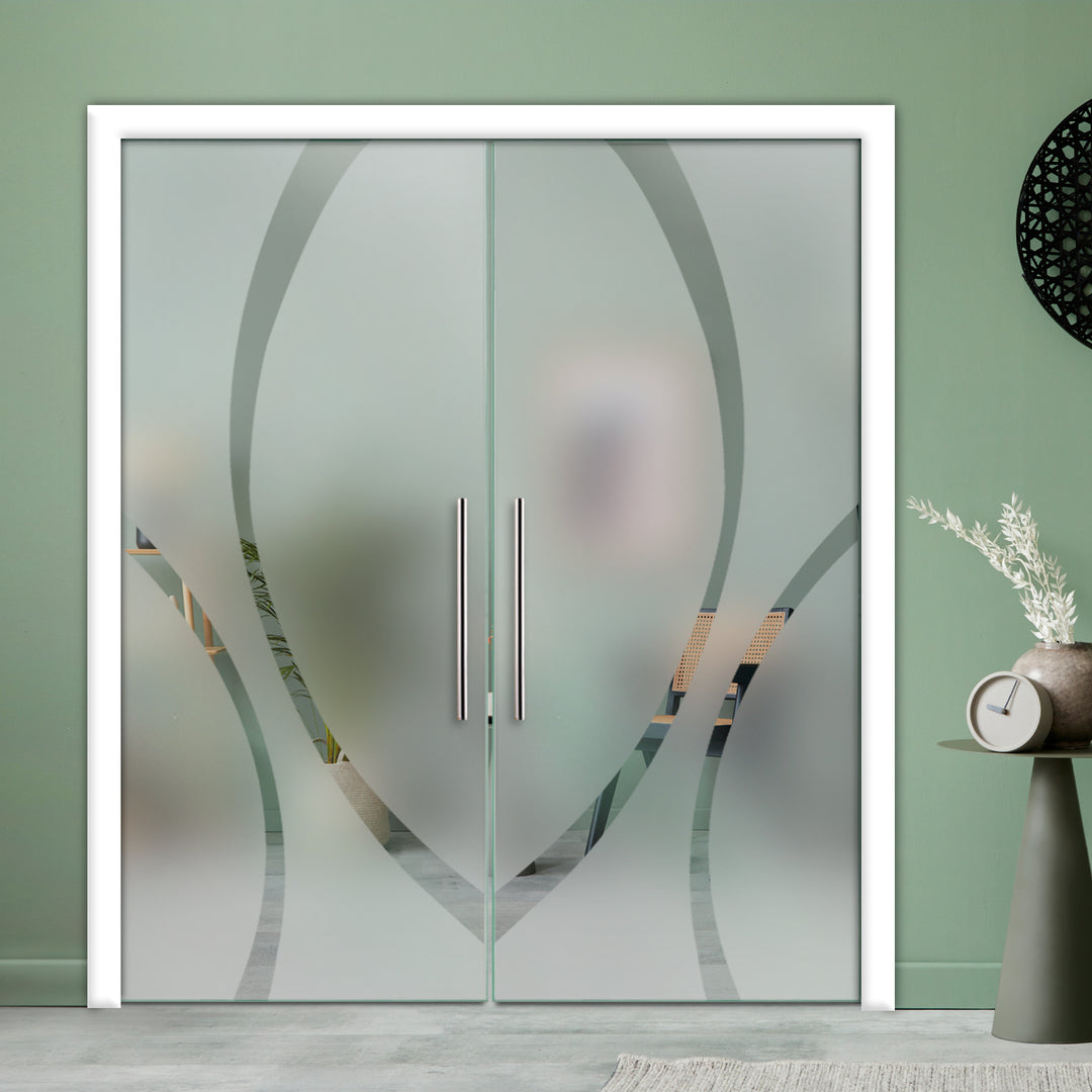 DOUBLE SLIDING POCKET GLASS DOOR WITH TRACK SYSTEM DPTS - 2638 - DoorDiscounter