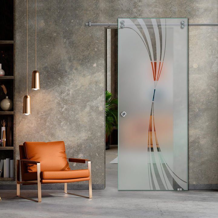 SLIDING GLASS BARN DOOR WITH FROSTED DESIGNS V2000 SGF1 - 0646 - DoorDiscounter