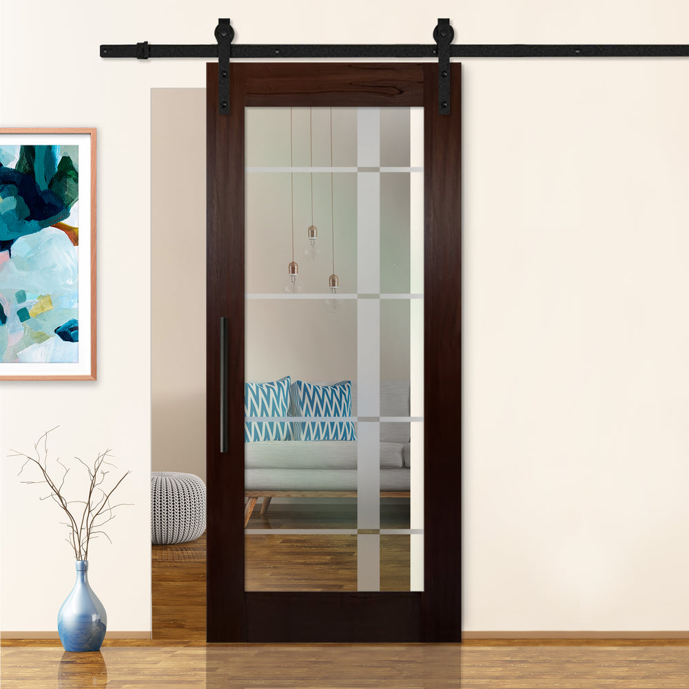 Sliding Barn Door with Frosted Design SBDF - 2404 - DoorDiscounter