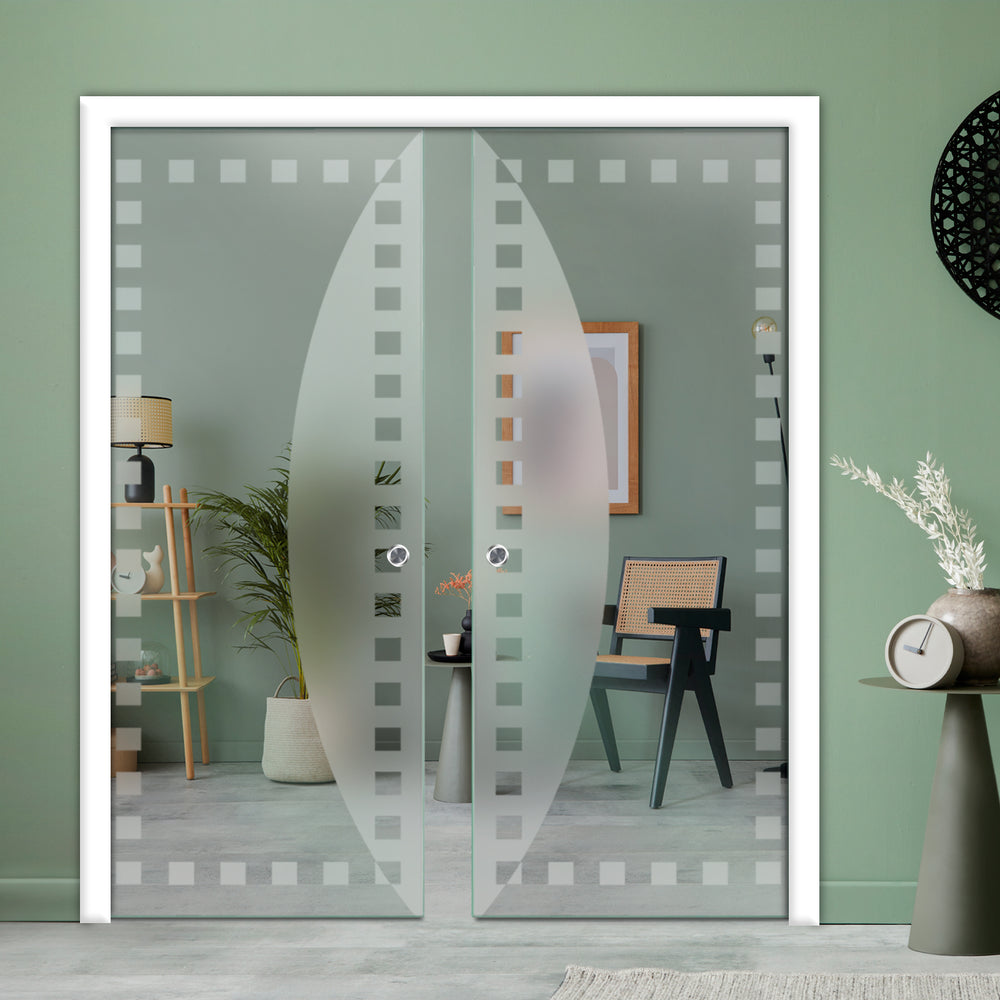 DOUBLE SLIDING POCKET GLASS DOOR WITH TRACK SYSTEM DPTS - 2621 - DoorDiscounter
