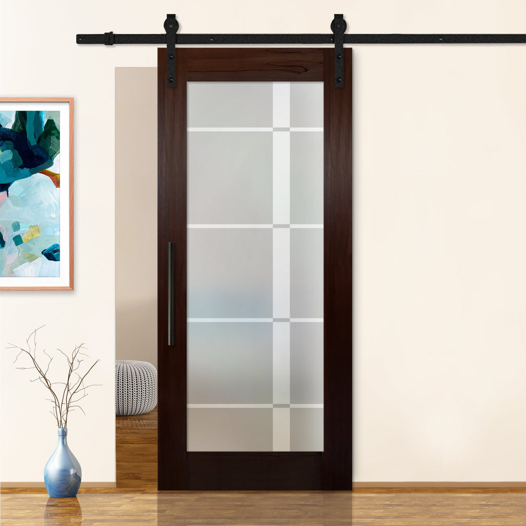 Sliding Barn Door with Frosted Design SBDF - 2404 - DoorDiscounter