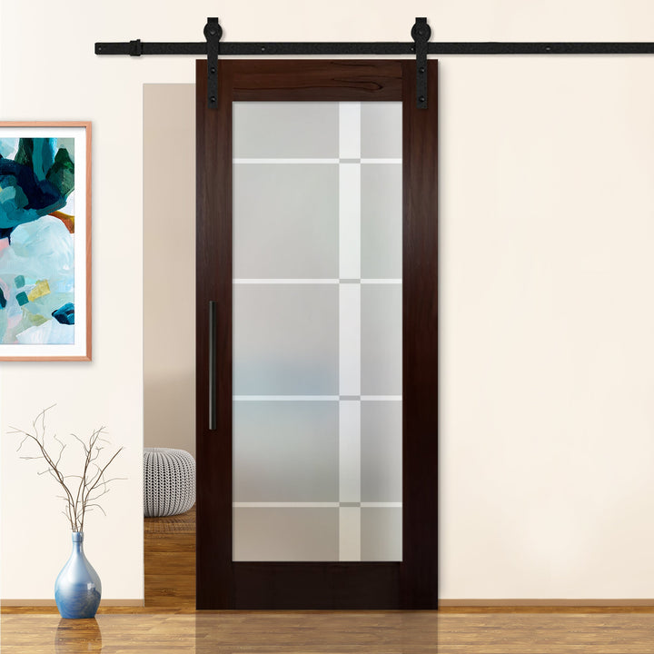 Sliding Barn Door with Frosted Design SBDF - 2404 - DoorDiscounter