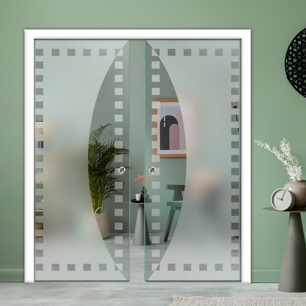 DOUBLE SLIDING POCKET GLASS DOOR WITH TRACK SYSTEM DPTS - 2621 - DoorDiscounter