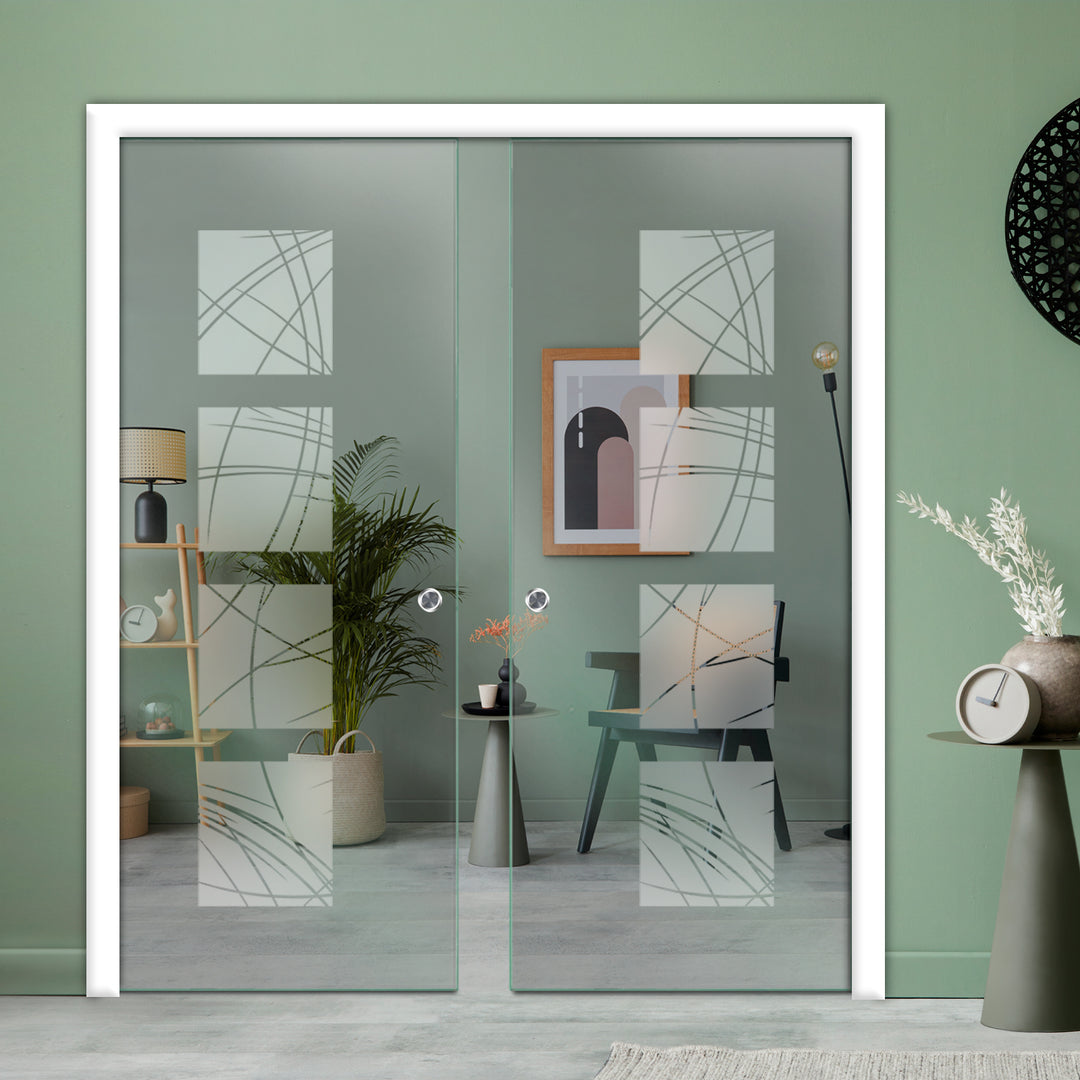 DOUBLE SLIDING POCKET GLASS DOOR WITH TRACK SYSTEM DPTS - 2641 - DoorDiscounter