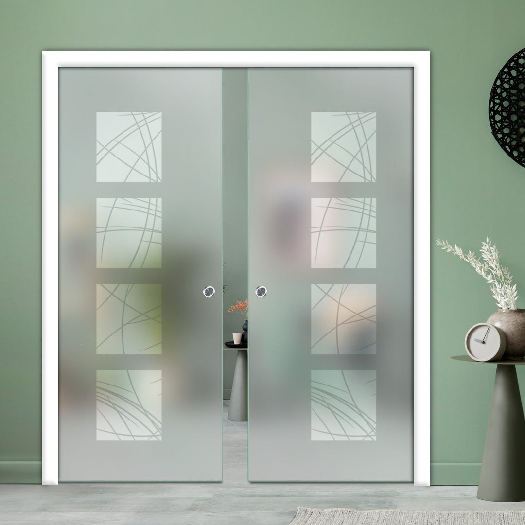 DOUBLE SLIDING POCKET GLASS DOOR WITH TRACK SYSTEM DPTS - 2641 - DoorDiscounter
