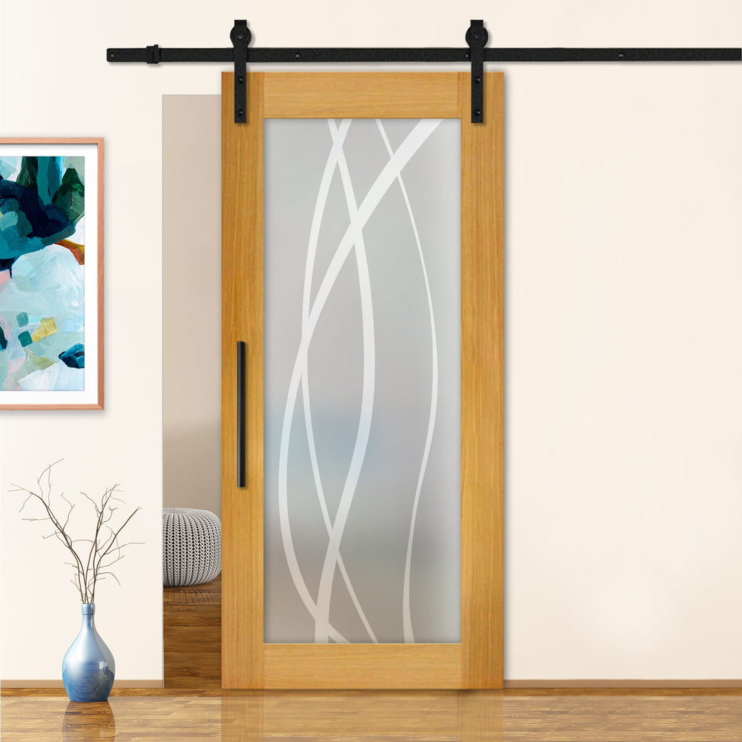 Sliding Barn Door with Frosted Design SBDF - 2350 - DoorDiscounter