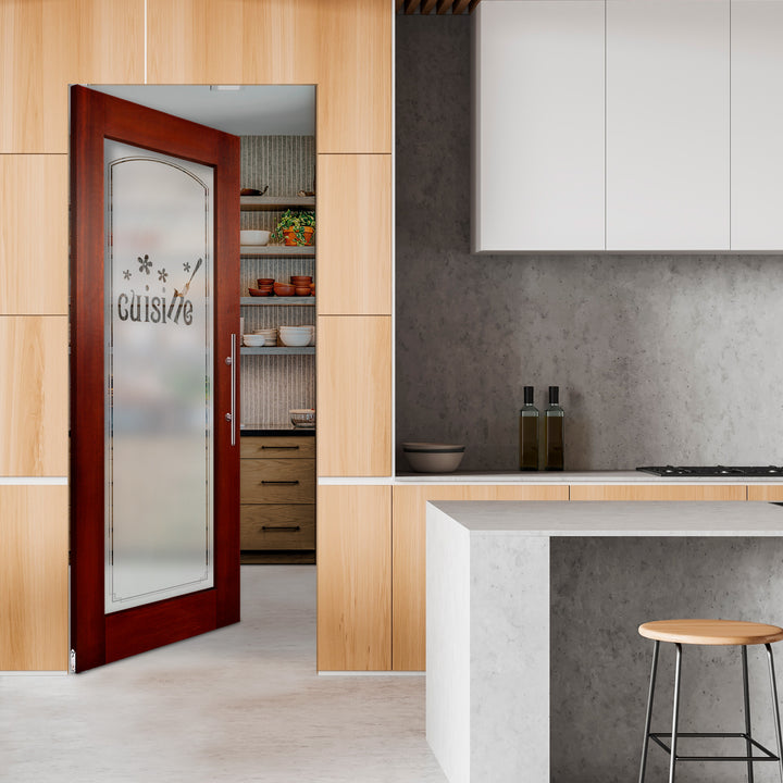 Self Closing Pivot Wooden Glass Door with Pantry Design Pwgd - 0469