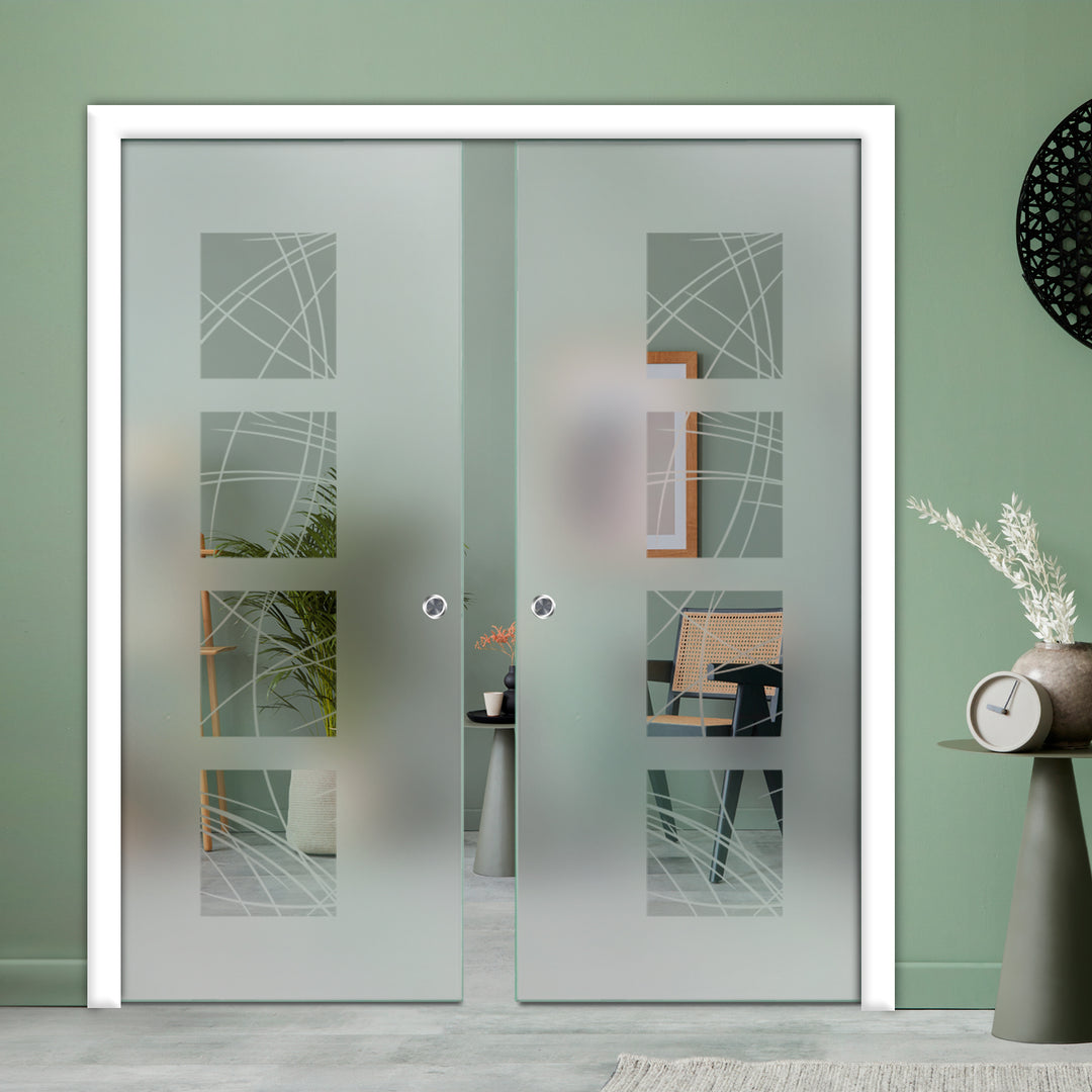 DOUBLE SLIDING POCKET GLASS DOOR WITH TRACK SYSTEM DPTS - 2641 - DoorDiscounter