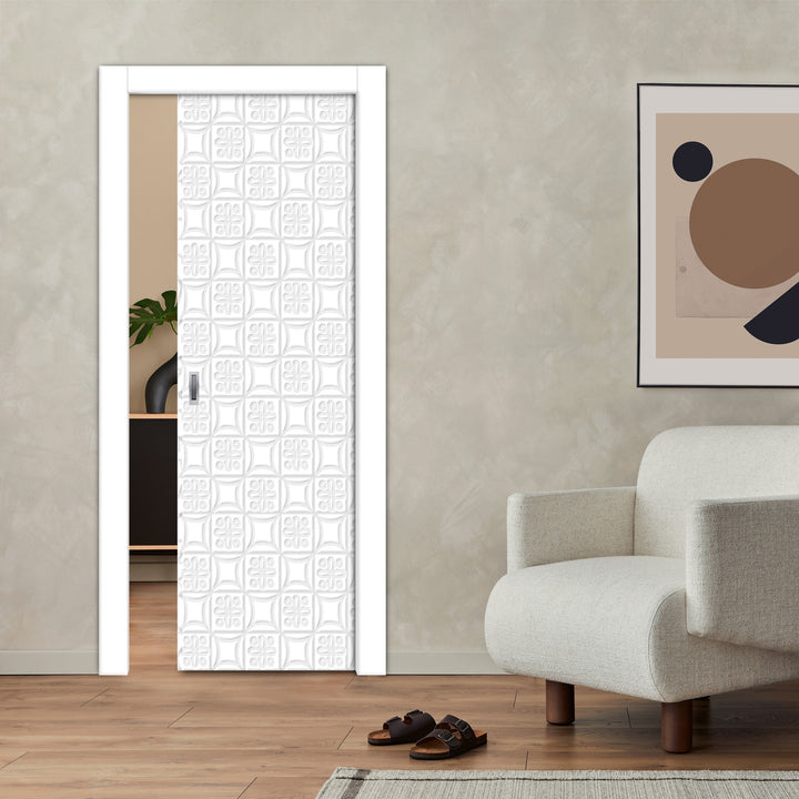 Flush Pocket Door With CNC Engraved Design FPED - 4162
