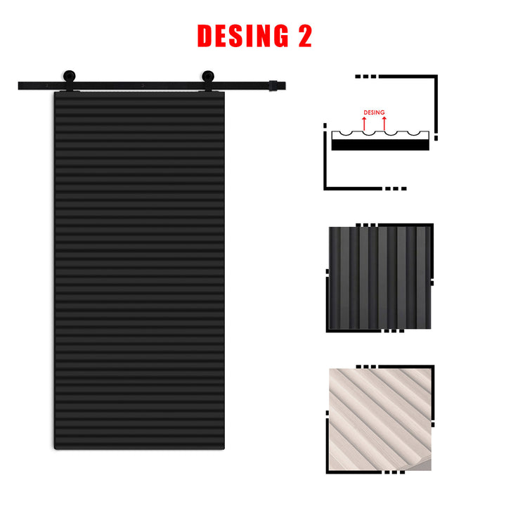 Fluted Wooden Sliding Barn Door With Horizontal Lines FWSB - 1385 - DoorDiscounter