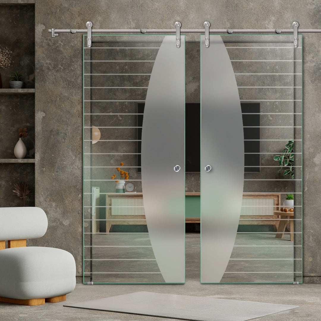DOUBLE GLASS SLIDING BARN DOOR WITH DESIGN V1000 DSBD - 3225 - DoorDiscounter