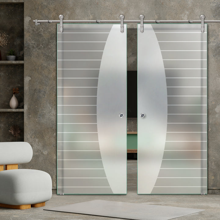 DOUBLE GLASS SLIDING BARN DOOR WITH DESIGN V1000 DSBD - 3225 - DoorDiscounter